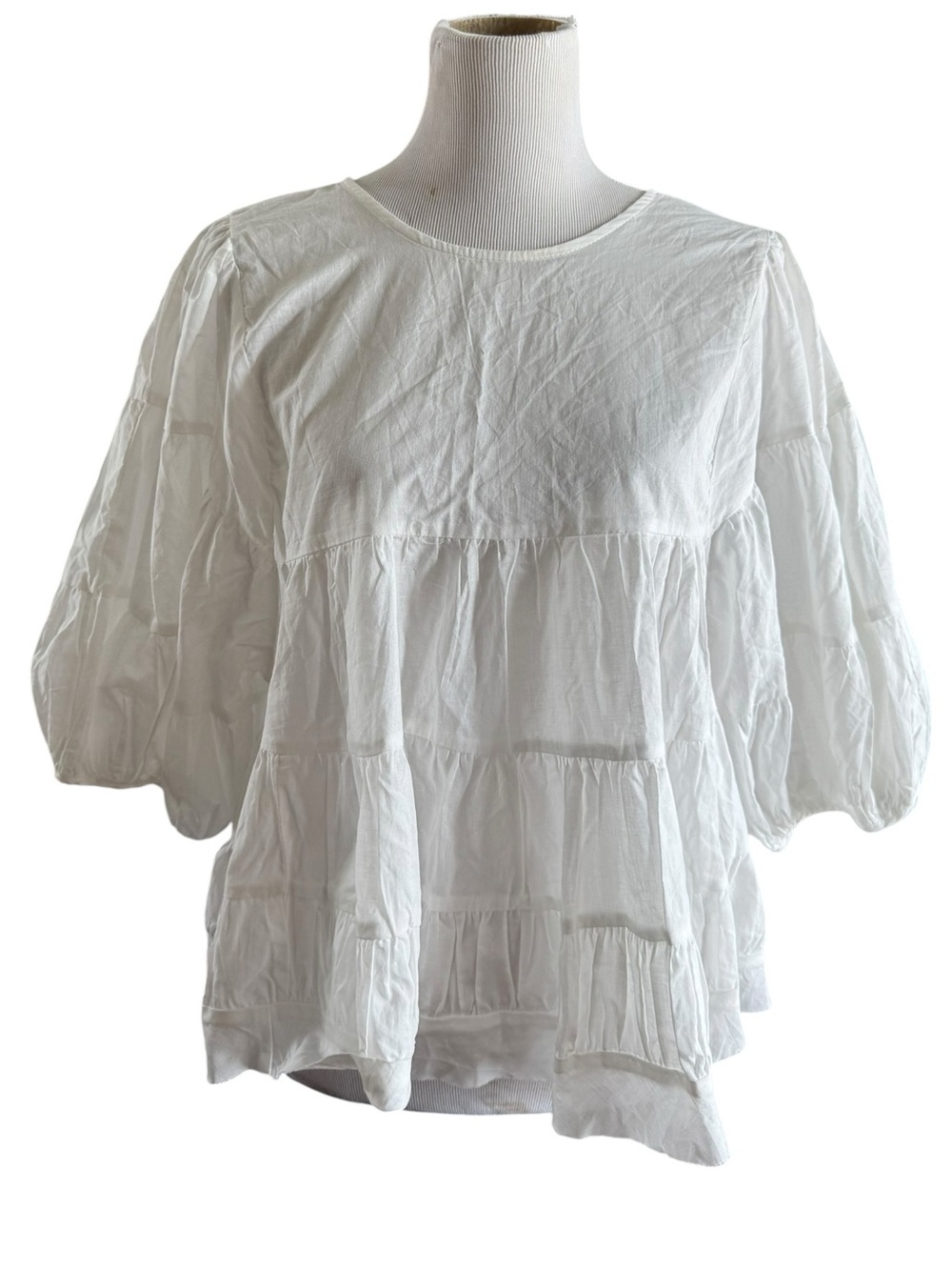 HYFVE White Tiered Puff Sleeve Blouse Size M